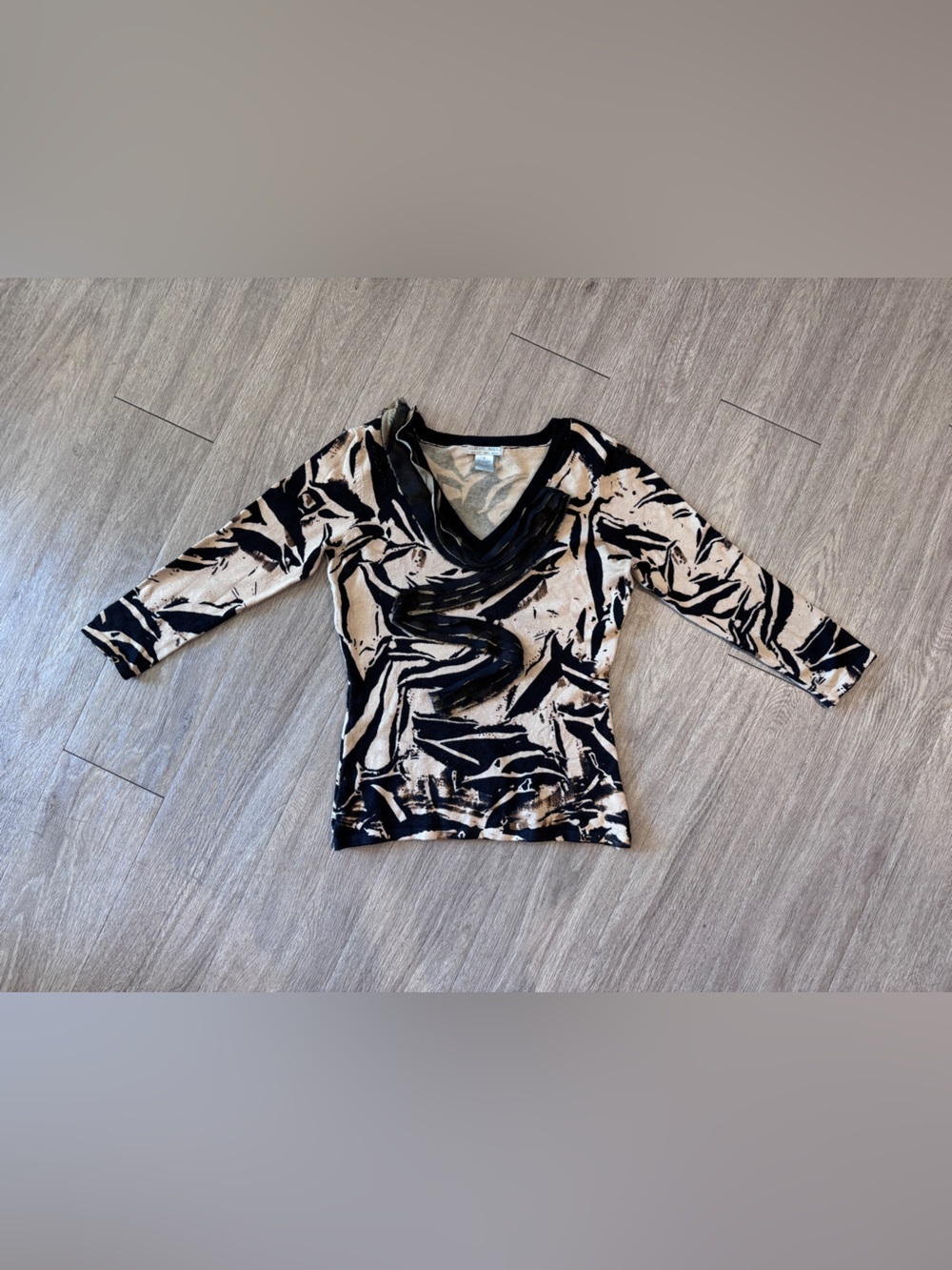 Alberto Makali Black, Brown, and Cream Ruffled Blouse